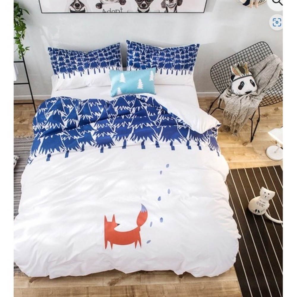 Merryfeel Fox Twin Duvet Set Cotton Bedding Twin Winter Woodland Whimsy Scandi